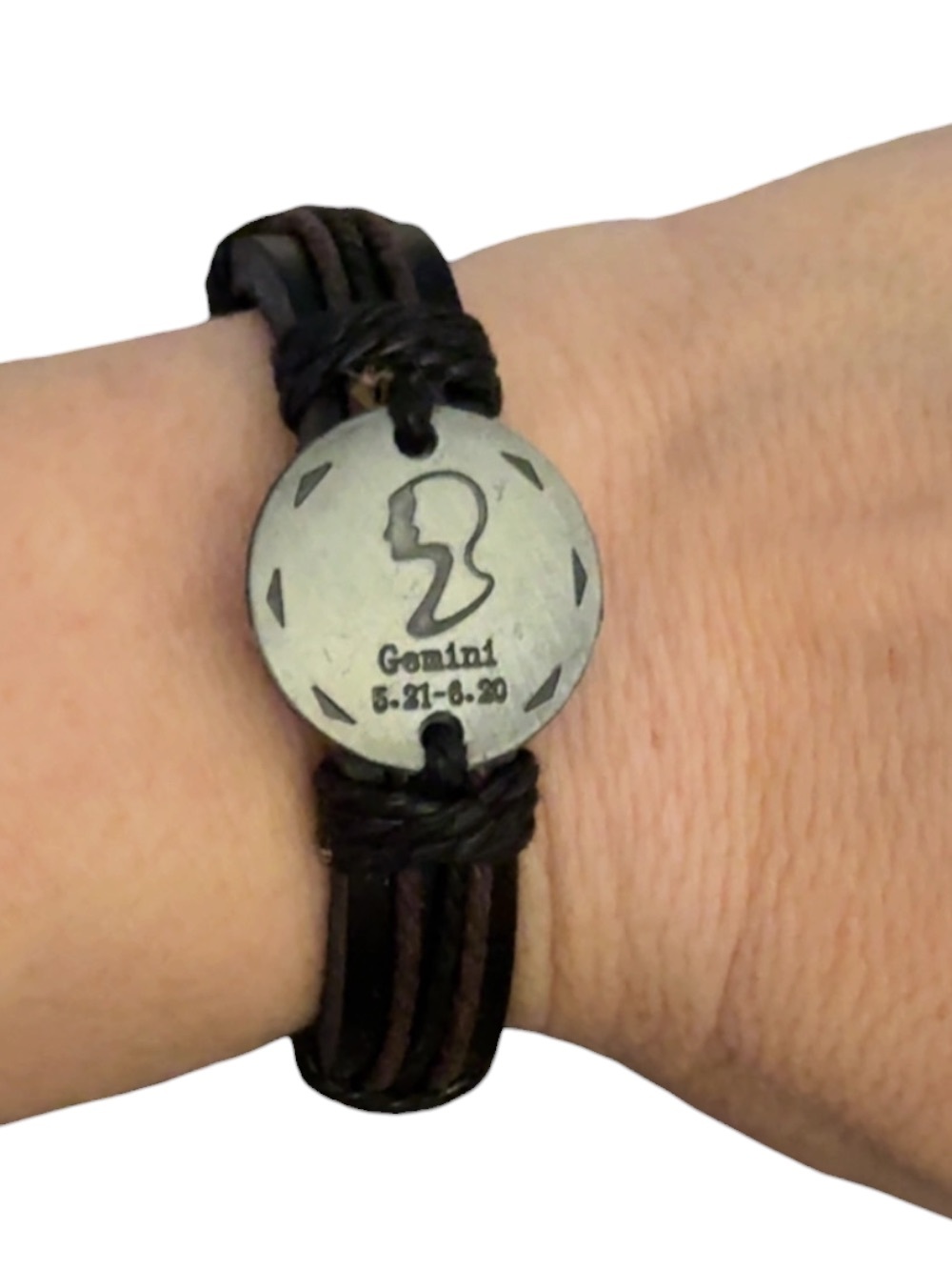 Gemini Zodiac Leather Bracelet in Brown